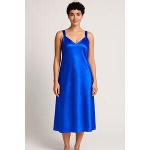 Vintage Val Mode Blue Jacquard Slip Dress Nightgown lingerie Large Hong Kong